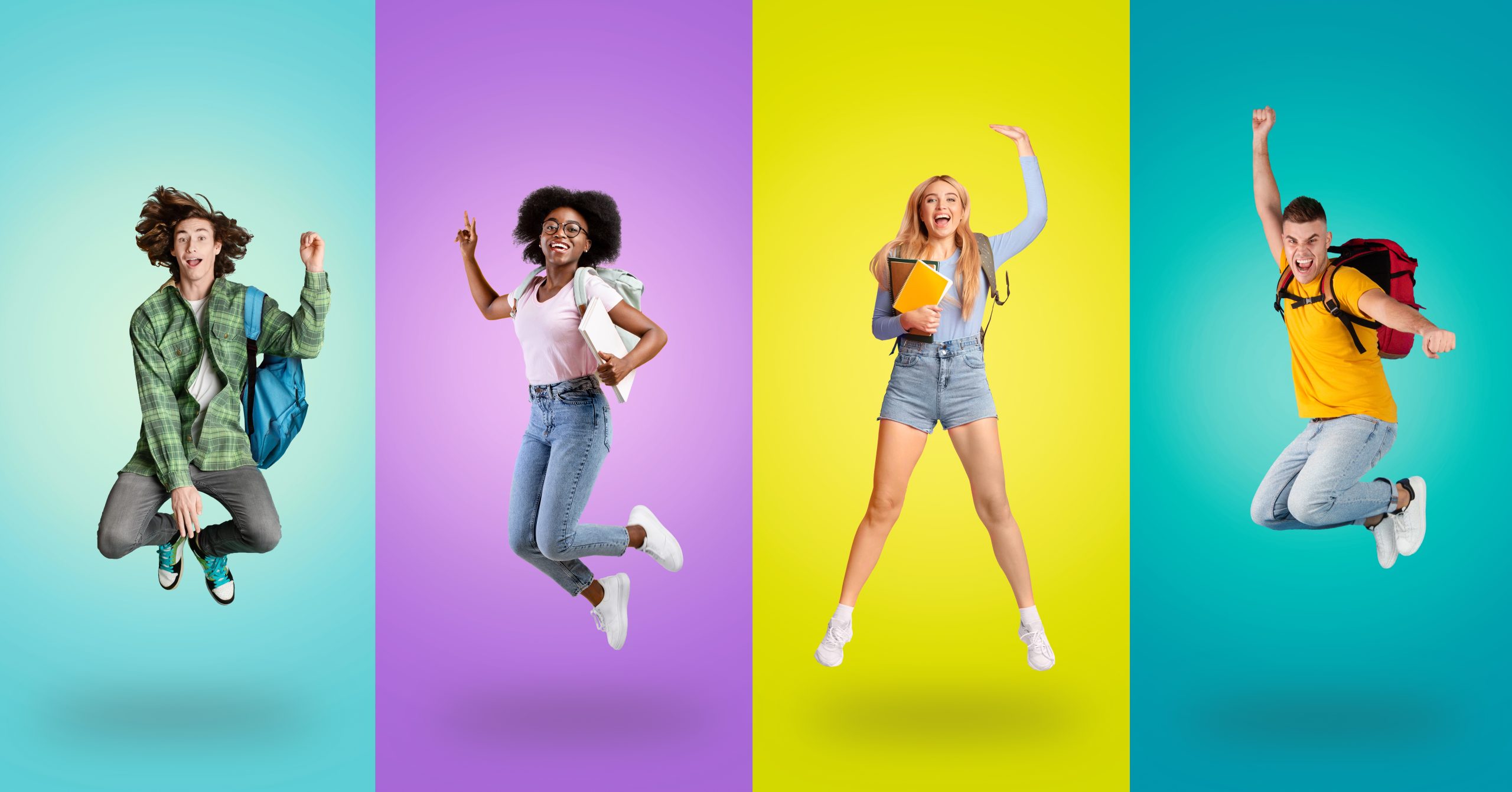 Enjoying,Students,Life.,Full,Body,Length,Portrait,Of,Diverse,Group